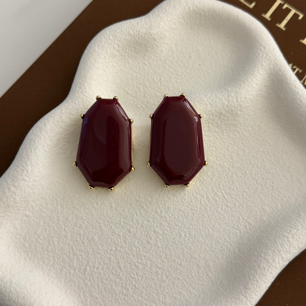 Kahve Altın Rengi Detaylı Geometrik Taş Küpe