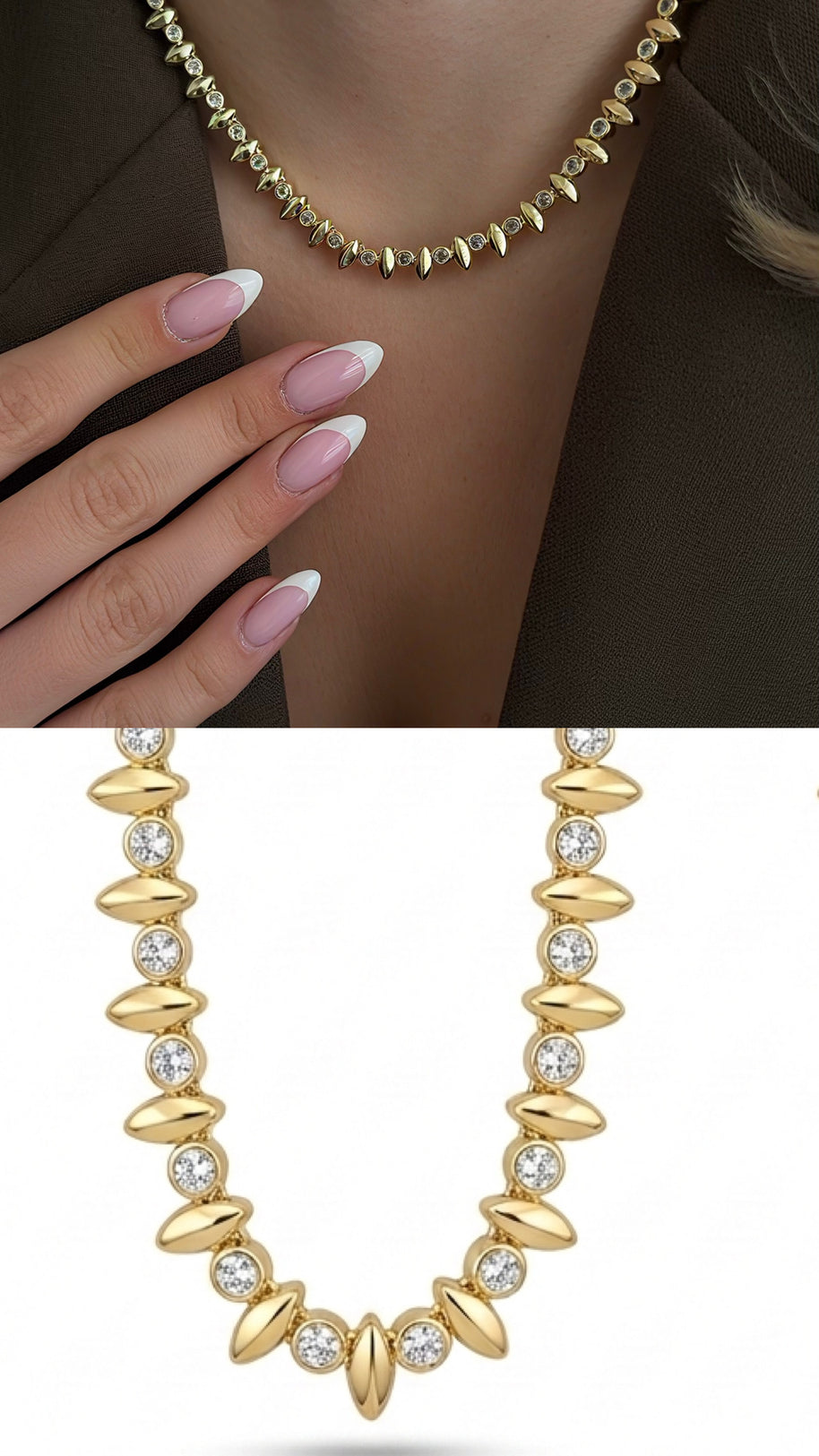 Zirkon Taşlı Modern Mekik Detaylı Choker Kolye