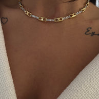 Baget Taşlı Gold Zincir Choker Kolye - Sıralı Taş Tasarım