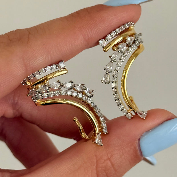 Markiz Kesim Zirkon Taşlı Altın Kaplama Sarmaşık Tasarım Küpe