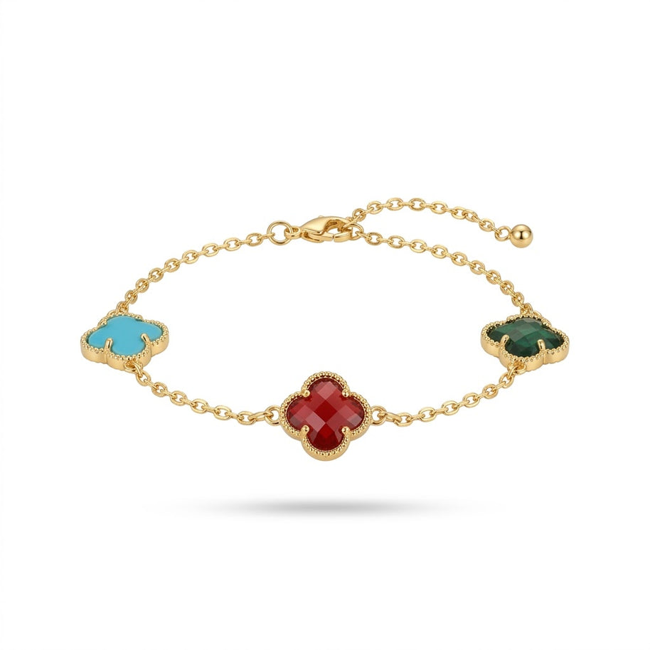 Van Cleef Model Oniks Taşlı 14K Kaplama Çoklu Renkli Yonca Bileklik